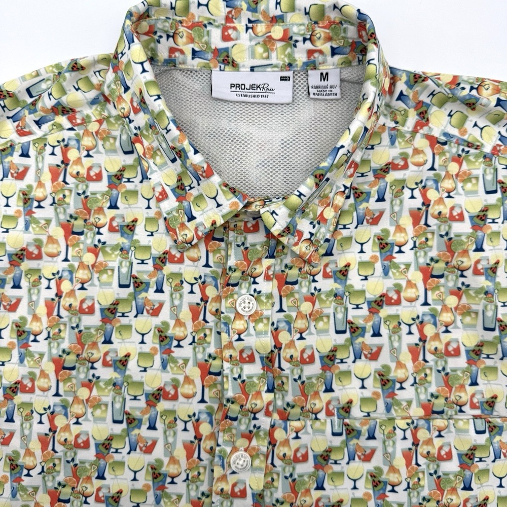 Projek Raw Button Down Shirt Mens Medium Multicolor Cocktail Print Short Sleeve